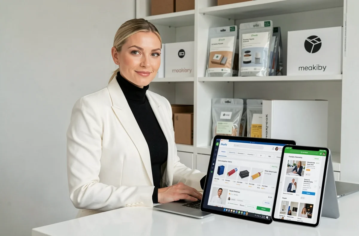 Experte Shopify et e-commerce dans un bureau agence moderne en région PACA avec interface boutique en ligne