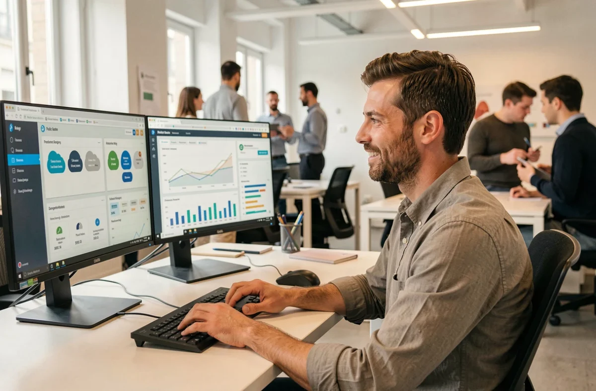 Développeur Ciril Group travaillant sur des logiciels de gestion cloud destinés au secteur public dans les bureaux lyonnais de l'entreprise