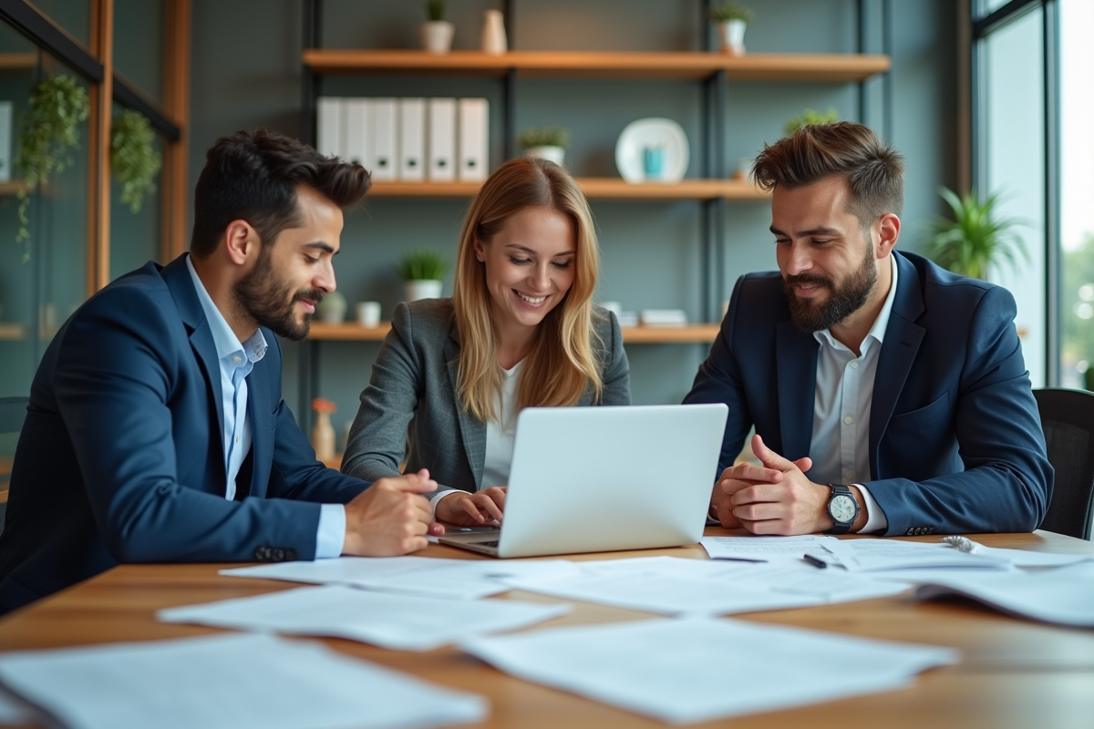 Groupe de collègues discutant politique de confidentialité