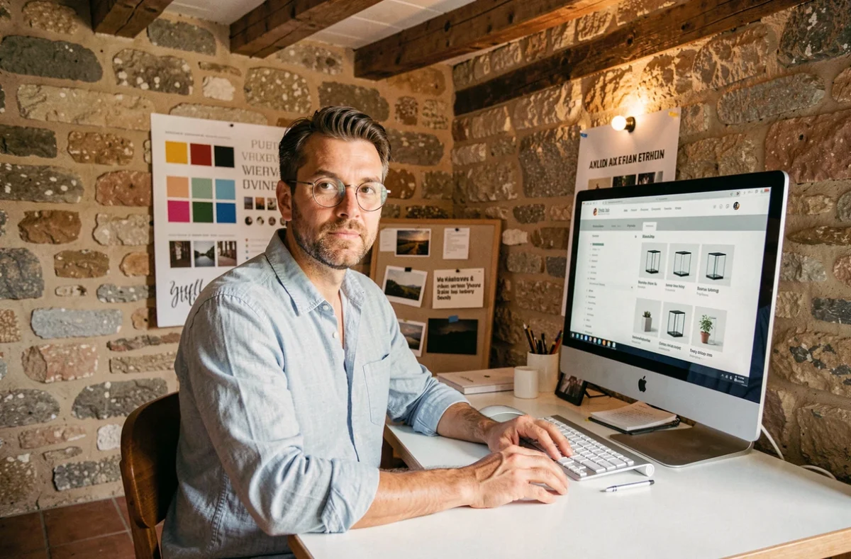 Créateur de sites vitrine dans un studio au décor provençal authentique avec murs en pierre à Aix-en-Provence