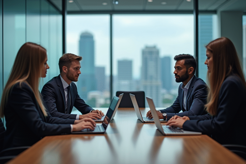 Groupe de professionnels en réunion dans un bureau moderne