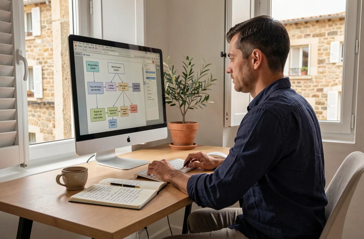 Expert en stratégie web et développement freelance travaillant dans son bureau moderne à Aix-en-Provence