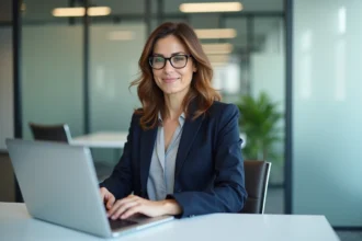 Femme professionnelle en bureau vérifiant ses emails