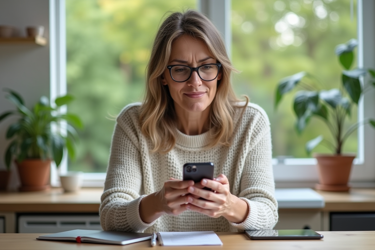 Femme vérifiant une application de récupération de mot de passe