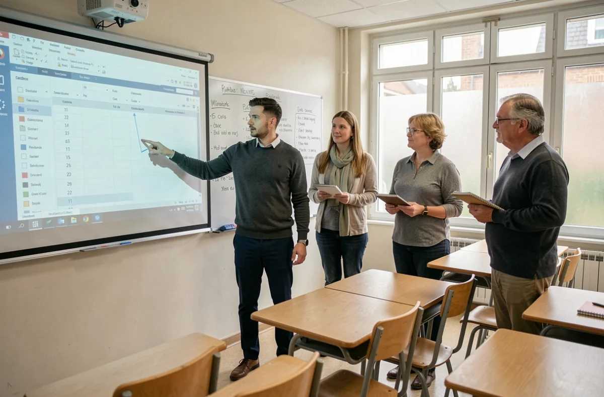 Enseignant présentant l'interface Convergence à ses collègues lors d'une formation dans une salle de classe à Grenoble