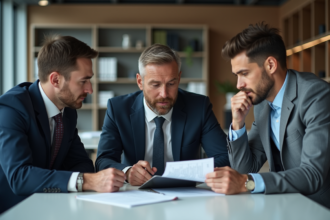 Groupe de professionnels discutant lors d'une réunion en bureau