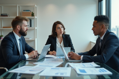Groupe de professionnels en réunion dans un bureau moderne