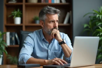 Homme d'affaires regardant deux disques durs et un ordinateur portable