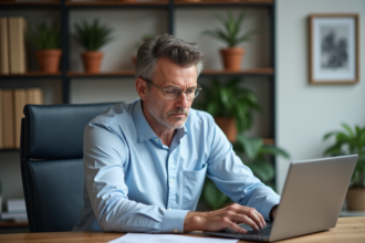 Homme d'âge moyen travaillant à son bureau moderne