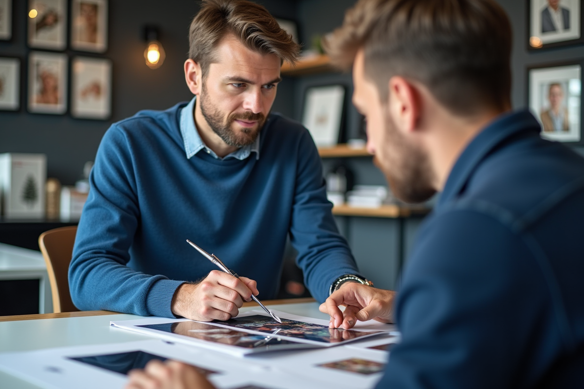 Homme observant un technicien en laboratoire photo dans un atelier moderne