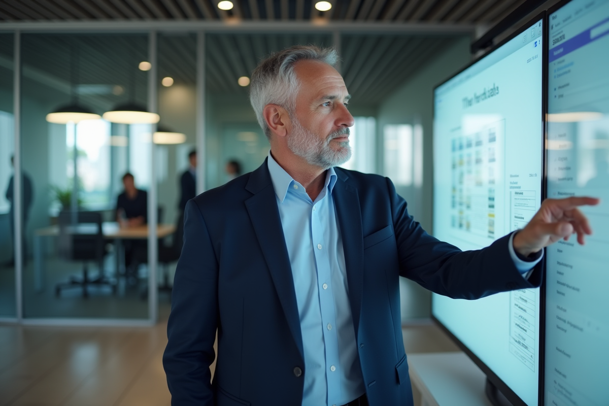 Homme d affaires examinant des fichiers dans une salle de réunion
