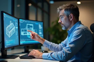 Homme d'affaires analysant un diagramme de securite architecturale