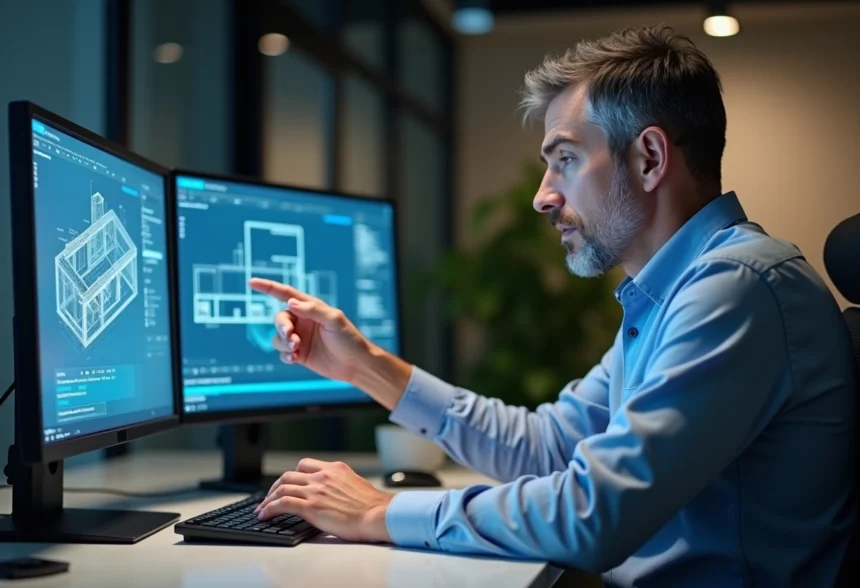 Homme d'affaires analysant un diagramme de securite architecturale