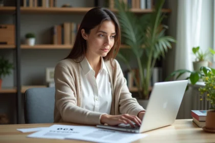Jeune femme au bureau travaillant sur un ordinateur portable