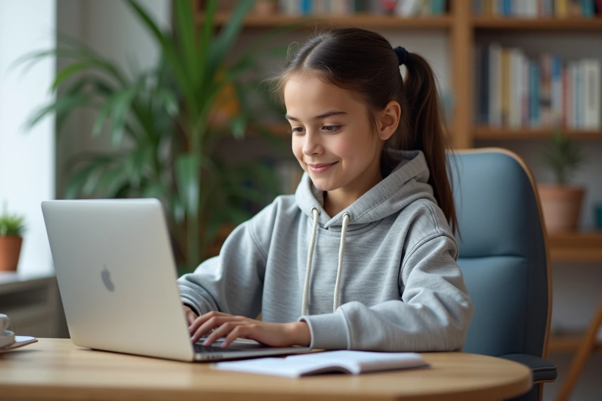 Jeune fille naviguant sur un site de voyage sur son ordinateur