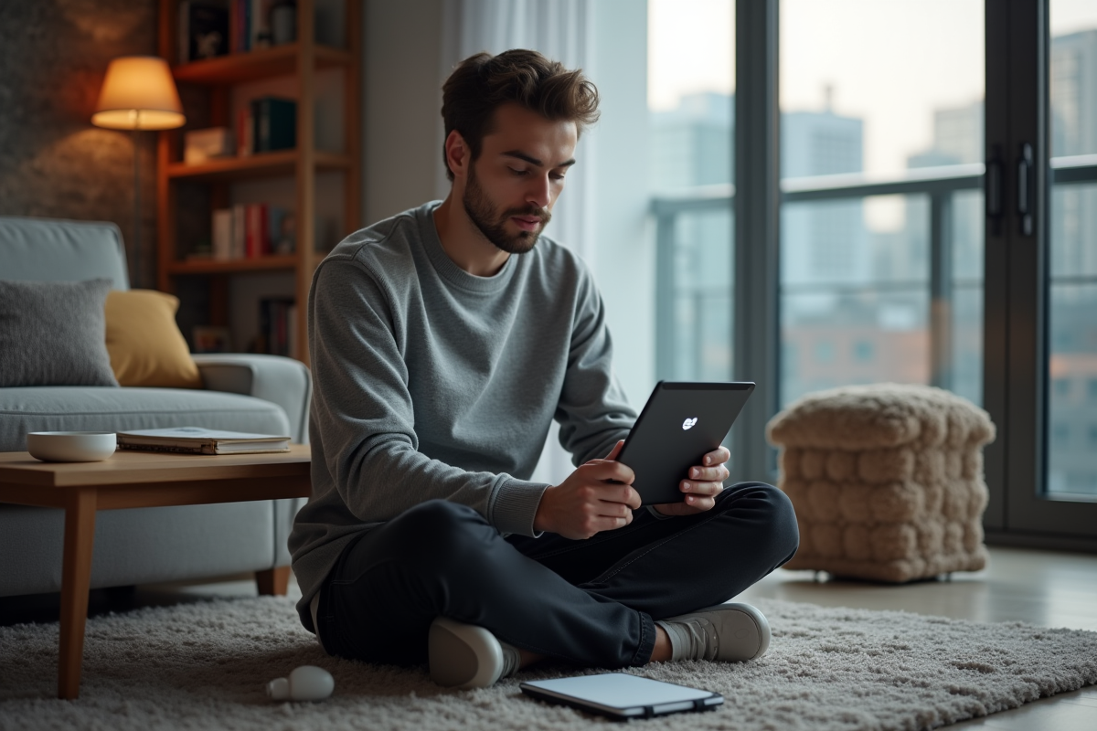 Jeune homme mettant à jour ses paramètres de sécurité