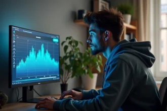 Jeune homme en homeoffice regardant son écran ordinateur