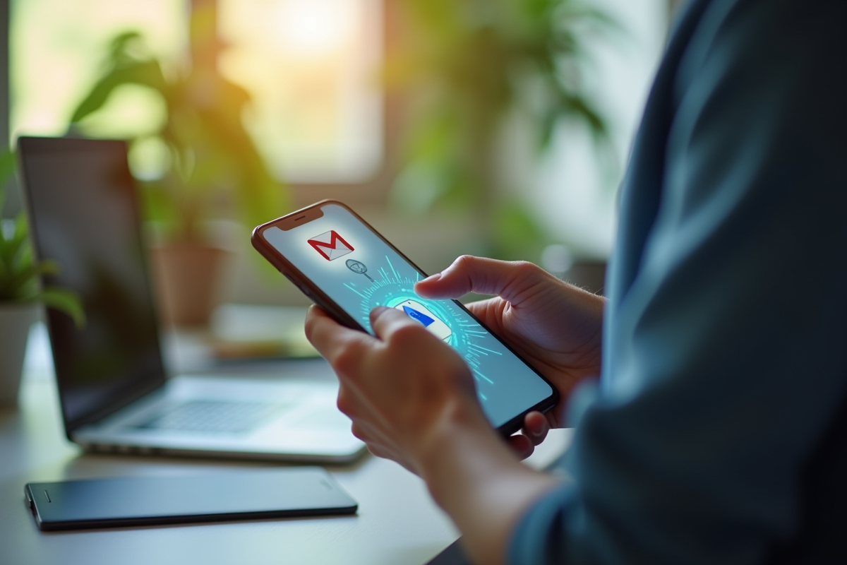 Mains utilisant une application d