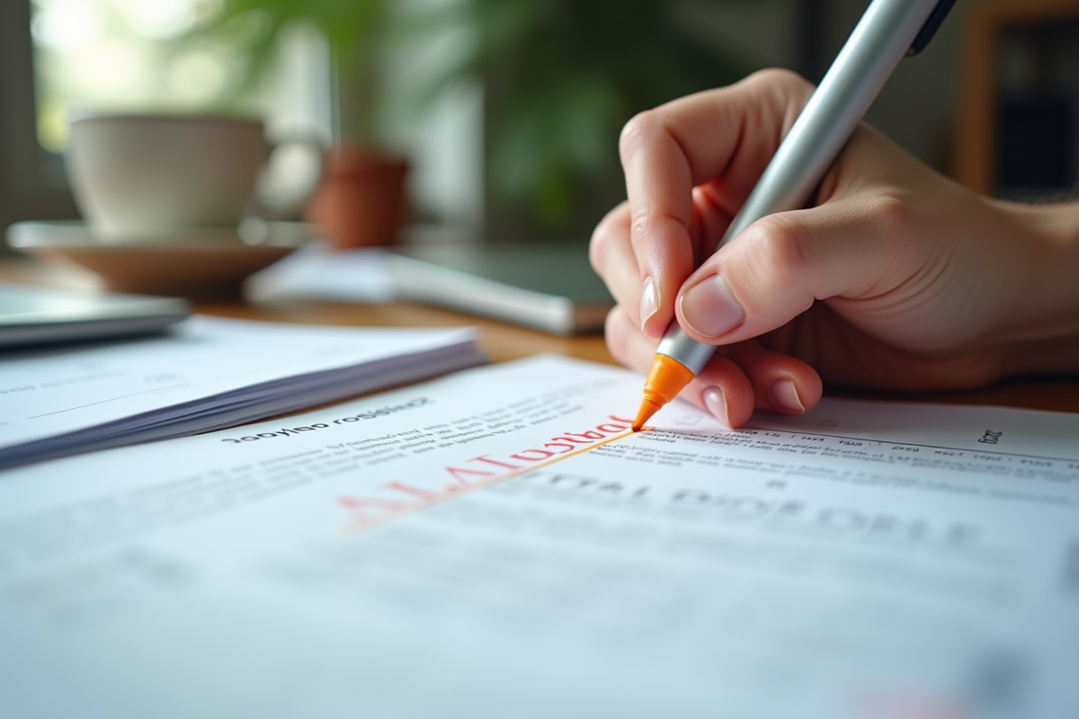 Main soulignant des documents marketing avec un stylo lumineux