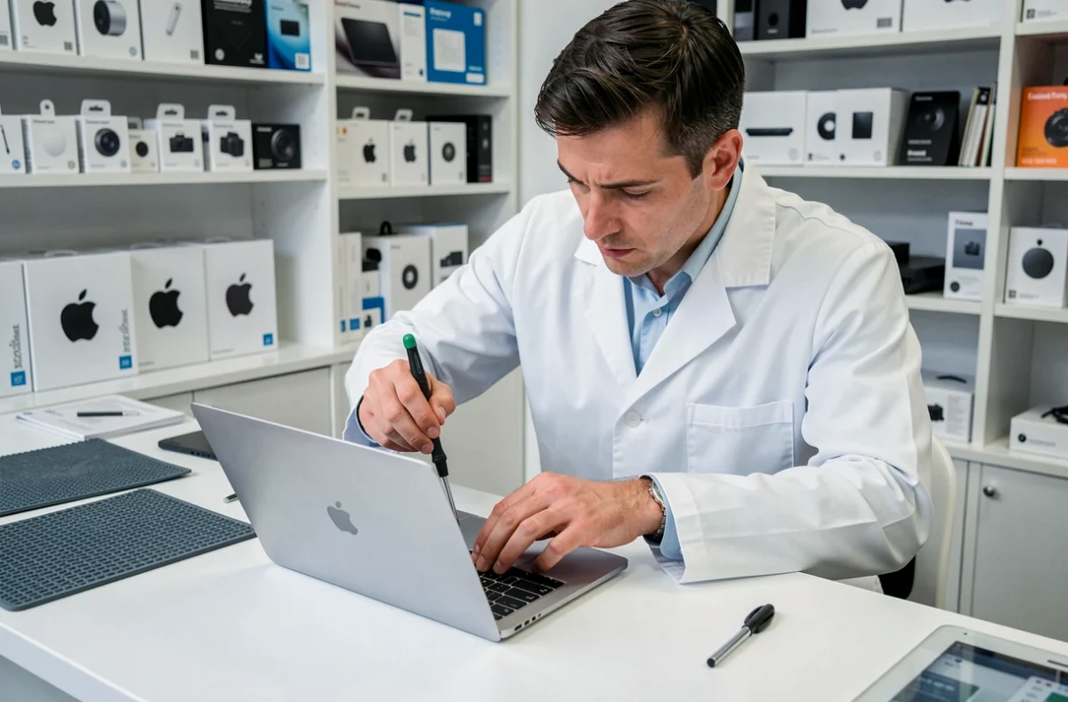 Technicien réparant un MacBook Apple dans la boutique OrdiBoutiK à Marseille