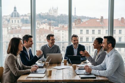Groupe de professionnels lyonnais en réunion de travail