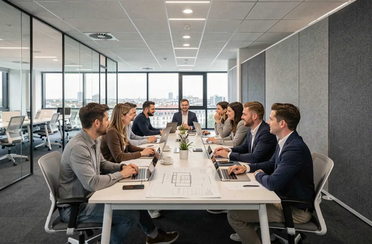 Équipe de consultants Sopra Steria collaborant dans un grand bureau open space moderne à Lyon