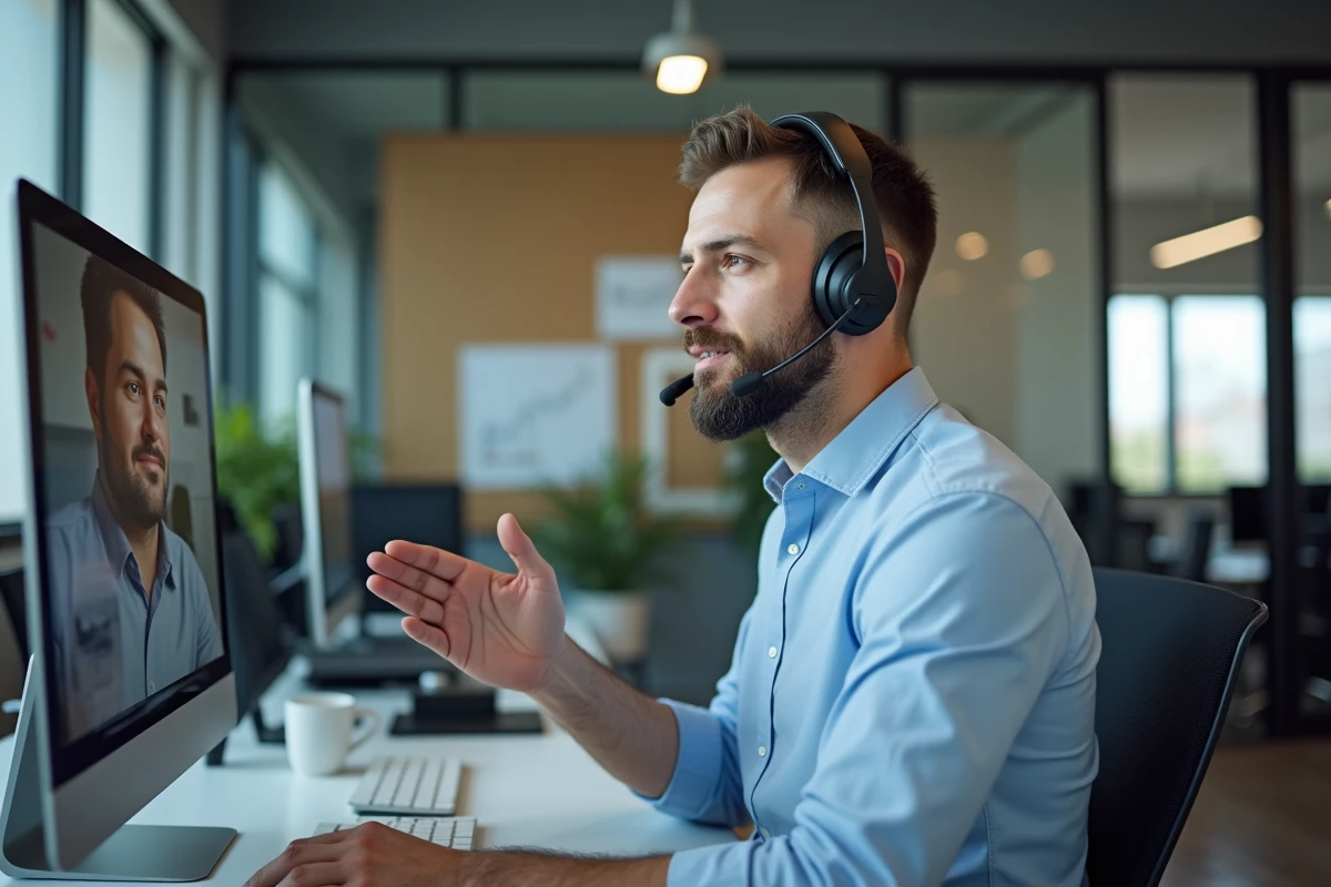 Support technique en visioconference dans un bureau moderne